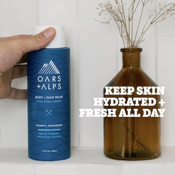 Oars + Alps Body Wash for Men, Mens Body Wash & Face Cleanser with Vitamin E & Antioxidants, Moisturizing, Paraben & Sulfate Free Cleanser, Fresh Ocean Splash, 2pk by Oars + Alps - Image 2