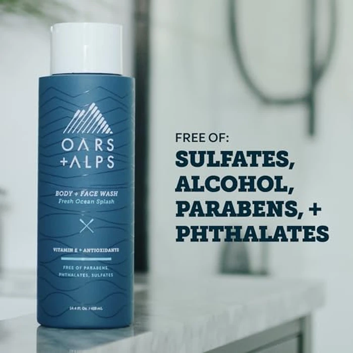 Oars + Alps Body Wash for Men, Mens Body Wash & Face Cleanser with Vitamin E & Antioxidants, Moisturizing, Paraben & Sulfate Free Cleanser, Fresh Ocean Splash, 2pk by Oars + Alps - Image 4