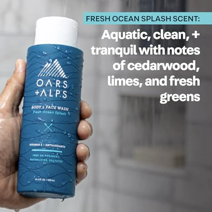 Oars + Alps Body Wash for Men, Mens Body Wash & Face Cleanser with Vitamin E & Antioxidants, Moisturizing, Paraben & Sulfate Free Cleanser, Fresh Ocean Splash, 2pk by Oars + Alps - Image 6