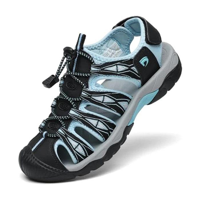 Dannto Women's Sport Hiking Sandals Closed Toe Outdoor Athletic Walking Sandal Lightweight Summer Water Shoes Black Blue Size 7 by Dannto - Used - Like New condition - US$31.00