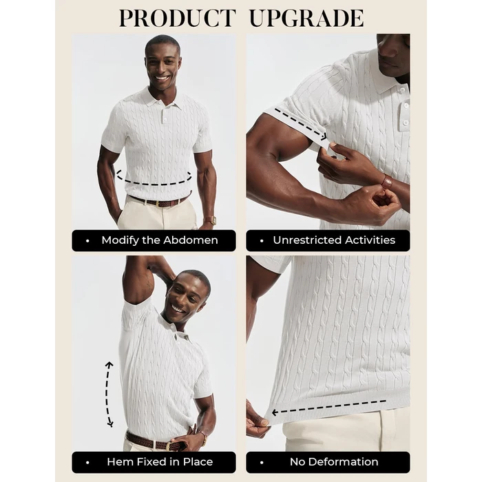 PJ PAUL JONES Polo Shirts for Men Textured Knit Short Sleeve Shirt Casual Business Dress Polo Streetwear White S by PJ PAUL JONES - Image 3