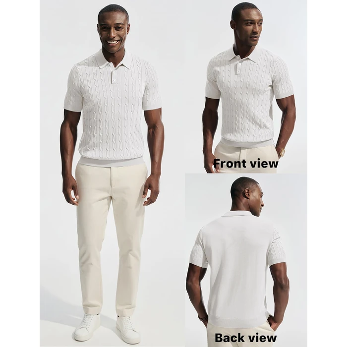 PJ PAUL JONES Polo Shirts for Men Textured Knit Short Sleeve Shirt Casual Business Dress Polo Streetwear White S by PJ PAUL JONES - Image 4