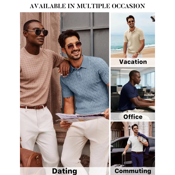 PJ PAUL JONES Polo Shirts for Men Textured Knit Short Sleeve Shirt Casual Business Dress Polo Streetwear White S by PJ PAUL JONES - Image 5