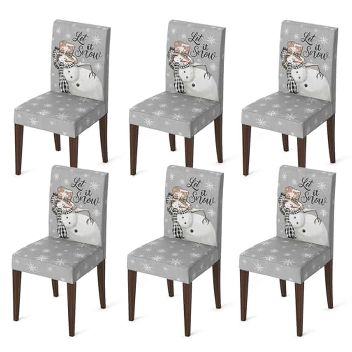 Horaldaily 6PCS Christmas Dining Chair Covers,Grey Snowman Stretch Removable Washable Slipcover Chair Protector for Dining Room Home Decor by Horaldaily - Used - Very Good condition