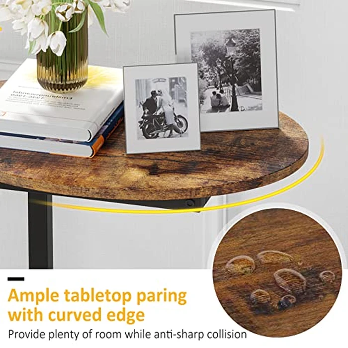 Hosfais Side Table Small End Table, C-Shaped Wood Sofa Table with Metal Frame for Living Room, Bedroom, Small Spaces (Rustic Brown) by Hosfais - Image 3