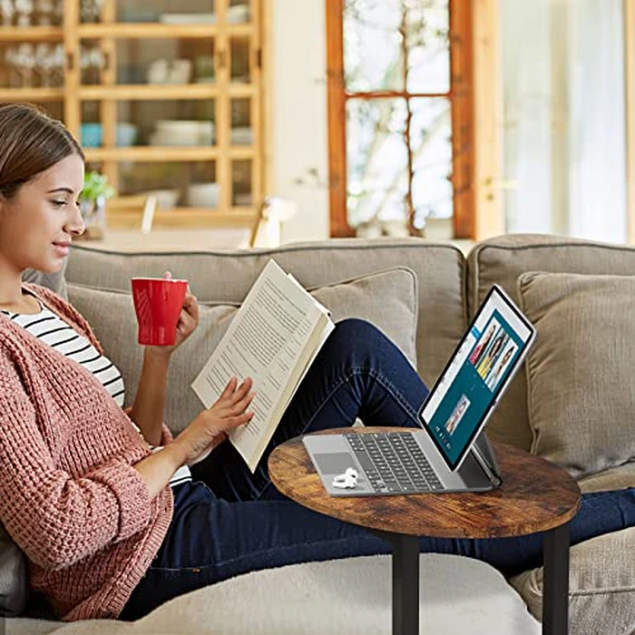 Hosfais Side Table Small End Table, C-Shaped Wood Sofa Table with Metal Frame for Living Room, Bedroom, Small Spaces (Rustic Brown) by Hosfais - Image 5