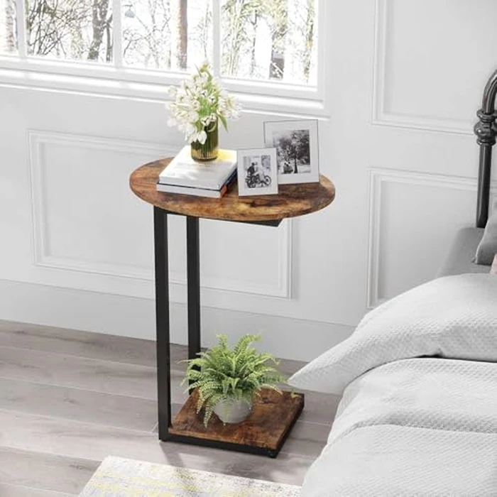 Hosfais Side Table Small End Table, C-Shaped Wood Sofa Table with Metal Frame for Living Room, Bedroom, Small Spaces (Rustic Brown) by Hosfais - Image 6