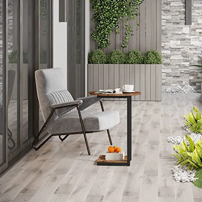 Hosfais Side Table Small End Table, C-Shaped Wood Sofa Table with Metal Frame for Living Room, Bedroom, Small Spaces (Rustic Brown) by Hosfais - Image 8