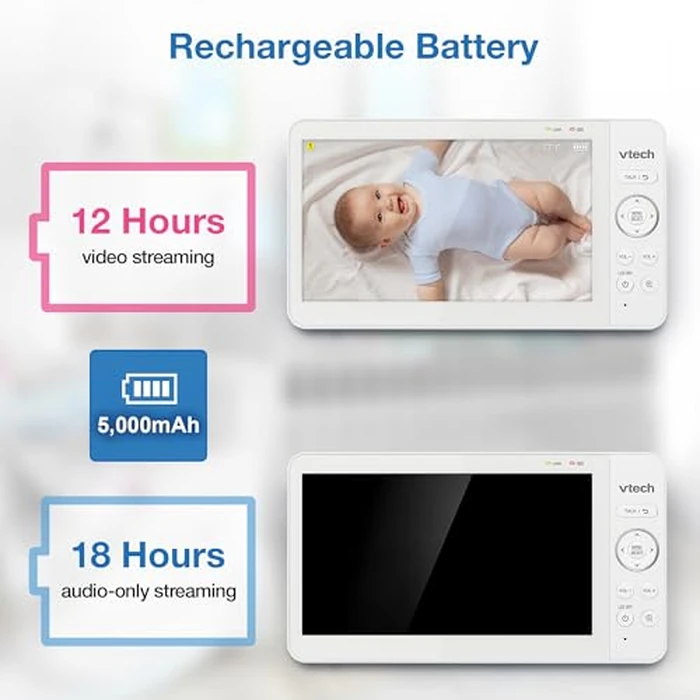 VTech 819 Max 7" Non-WiFi Video Baby Monitor - Large Color LCD Screen, Long Battery Life, Night Vision, Temperature Sensor, Lullabies - Secure & Hack-Proof by VTech - Image 8