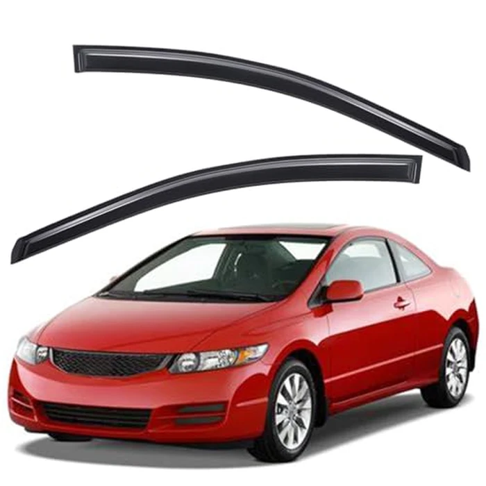 Lightronic Extra Durable Outside-Mount Auto Vent Window Visor, Fits 2006-2011 Honda Civic Coupe (2-Doors), UV Protection Rain Guard, Original Wind Deflector, No-Drill Easy Install, Dark Smoke, 2-Pcs by Lightronic - Used - Acceptable condition