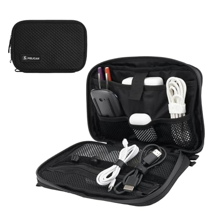 Pelican Electronic Organizer Travel Case - Portable Tech Pouch with Multiple Storage Mesh Pockets for Cables, Chargers, Power Bank, AirPods - Cord Organizer and Airplane Travel Essentials Bag - Black by Pelican - Used - Like New condition - CA$32.40