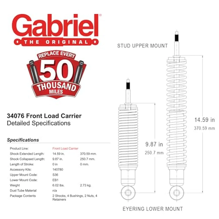 Gabriel Load Carrier 34076 Towing & Hauling Front Shocks (Pair) fits Ford Ranger, E-150, E-250, E-350 Econoline, E-450 Super Duty, Explorer; Mazda B2300, B3000, B4000, Navajo by Gabriel - Image 3