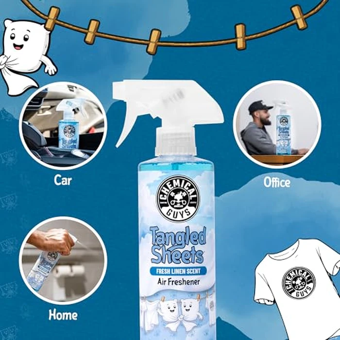 Chemical Guys Tangled Sheets Fresh Linen Scent Air Freshener Spray and Odor Eliminator, Clean Fabric Inspired Spray for Home, Office, Bathroom, Dorm, and Car Interior - 16 Fl Oz by Chemical Guys - Image 5