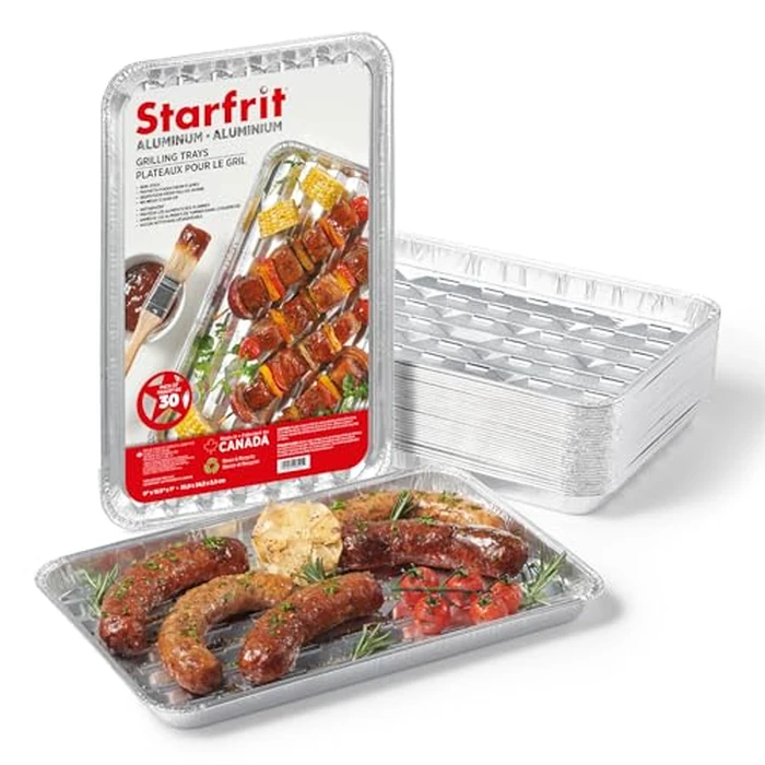 Starfrit 30-Pack Aluminum Grilling Trays, 13.5” x 9” (34 cm x 23 cm), Perfect for BBQ, Recyclable, Disposable by Starfrit - Used - Good condition