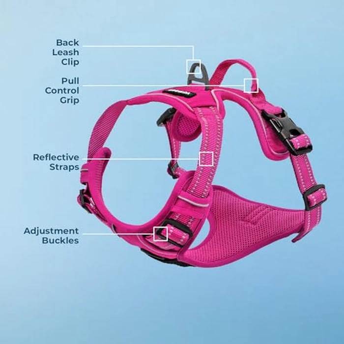Best Pet Supplies Voyager Dog Harness Dual Leash Attachment No-Pull Control Adjustable Soft but Strong Pet Harness for Medium and Large Dogs with 3M Reflective Technology - Fuchsia, L (Chest: 25 - 30"), 211-FU-L by Best Pet Supplies - Image 3