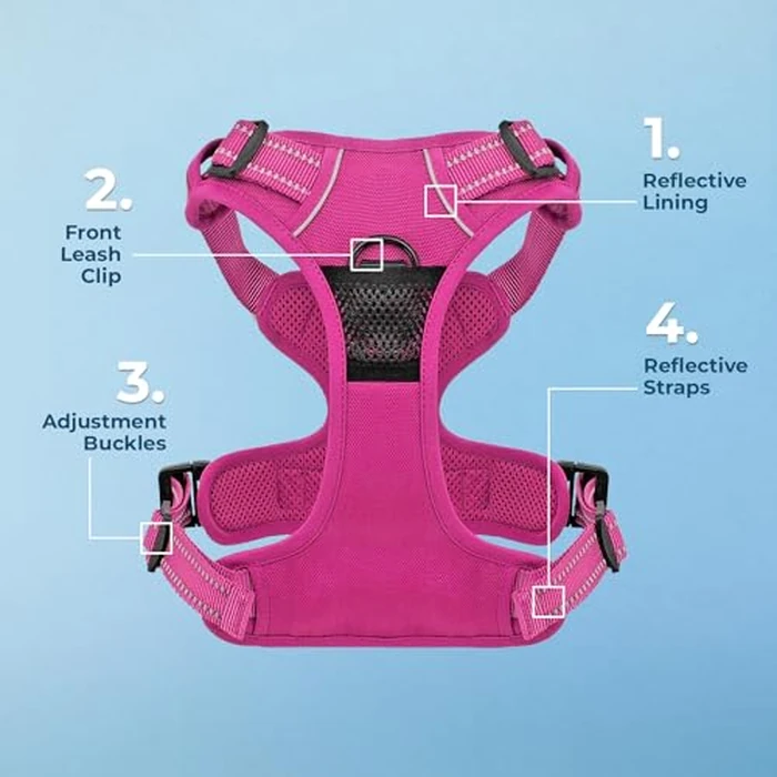 Best Pet Supplies Voyager Dog Harness Dual Leash Attachment No-Pull Control Adjustable Soft but Strong Pet Harness for Medium and Large Dogs with 3M Reflective Technology - Fuchsia, L (Chest: 25 - 30"), 211-FU-L by Best Pet Supplies - Image 5