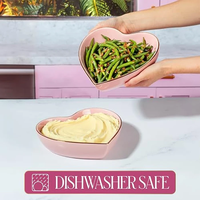 Paris Hilton 2-Piece Heart Dish Set, Ceramic Stoneware Serving Bowls for Entertaining, Snacks, Desserts & Décor, 8-Inch, Pink by Paris Hilton - Image 3