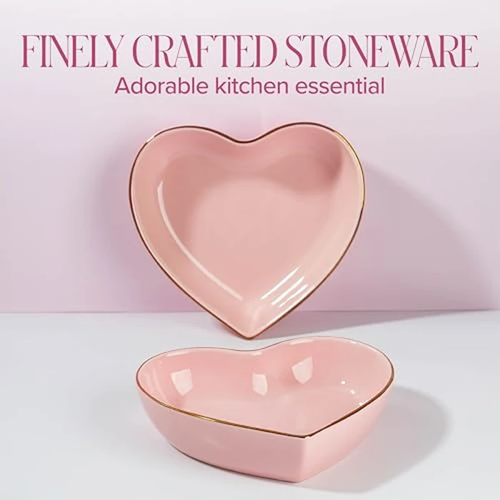 Paris Hilton 2-Piece Heart Dish Set, Ceramic Stoneware Serving Bowls for Entertaining, Snacks, Desserts & Décor, 8-Inch, Pink by Paris Hilton - Image 4