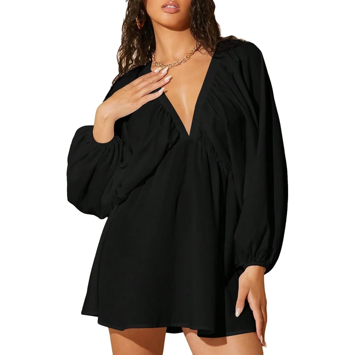 MakeMeChic Women's Deep V Neck Mini Dress Summer Beach Vacation Backless Dresses Casual Sundress Black X-Small by MakeMeChic - Used - Like New condition