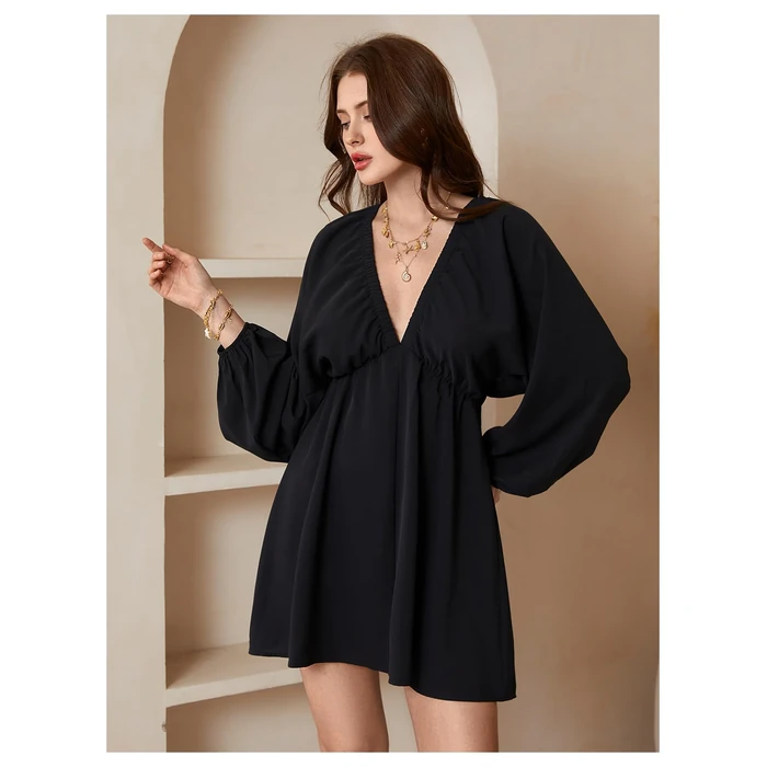 MakeMeChic Women's Deep V Neck Mini Dress Summer Beach Vacation Backless Dresses Casual Sundress Black X-Small by MakeMeChic - Image 2