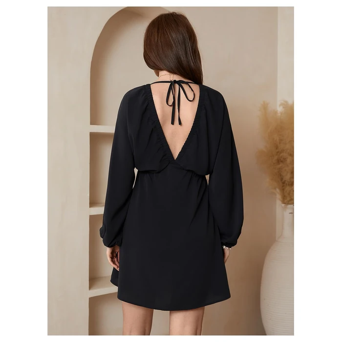 MakeMeChic Women's Deep V Neck Mini Dress Summer Beach Vacation Backless Dresses Casual Sundress Black X-Small by MakeMeChic - Image 3