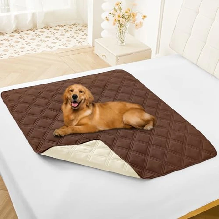 smiry Waterproof Dog Bed Cover Blanket, Soft Reversible Pet Blanket, Washable Leakproof Cats Dogs Couch Cover for Sofa, Couch, Furniture, 40x50 Inch, Brown/Beige by smiry - Image 1