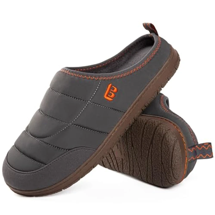 LongBay Mens Slip on Slippers Two-Tone Indoor Outdoor House Shoes Memory Foam Camping Garden Down Clogs Grey,9 by LongBay - Used - Acceptable condition