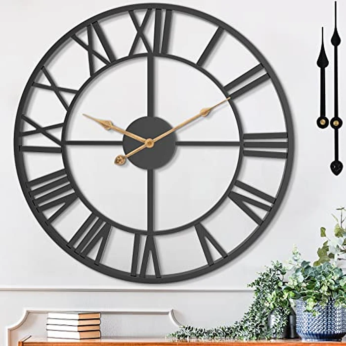 Wall Clocks for Home Decor, Large Wall Clock Oversized with Roman Numeral Style,European Industrial Vintage Rustic Metal Wall Clock for Home, Living Room, Kitchen,Office Decoration by MuZi famlily - Image 1