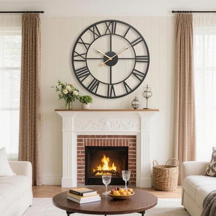 Wall Clocks for Home Decor, Large Wall Clock Oversized with Roman Numeral Style,European Industrial Vintage Rustic Metal Wall Clock for Home, Living Room, Kitchen,Office Decoration by MuZi famlily - Image 3