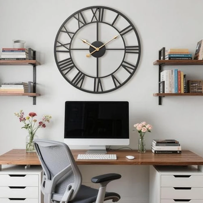 Wall Clocks for Home Decor, Large Wall Clock Oversized with Roman Numeral Style,European Industrial Vintage Rustic Metal Wall Clock for Home, Living Room, Kitchen,Office Decoration by MuZi famlily - Image 5