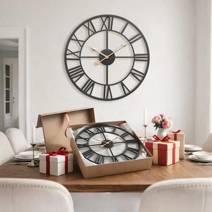 Wall Clocks for Home Decor, Large Wall Clock Oversized with Roman Numeral Style,European Industrial Vintage Rustic Metal Wall Clock for Home, Living Room, Kitchen,Office Decoration by MuZi famlily - Image 7