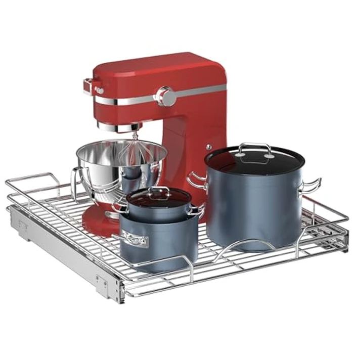 OCG Pull Out Cabinet Organizer (21" W x 21" D), Pull out Shelves 1 Tier, Cabinet Slide Out Shelves for Base Cabinet Organization in Kitchen Bathroom Pantry, Bottom Mount, Chrome Finish by OCG - Image 1