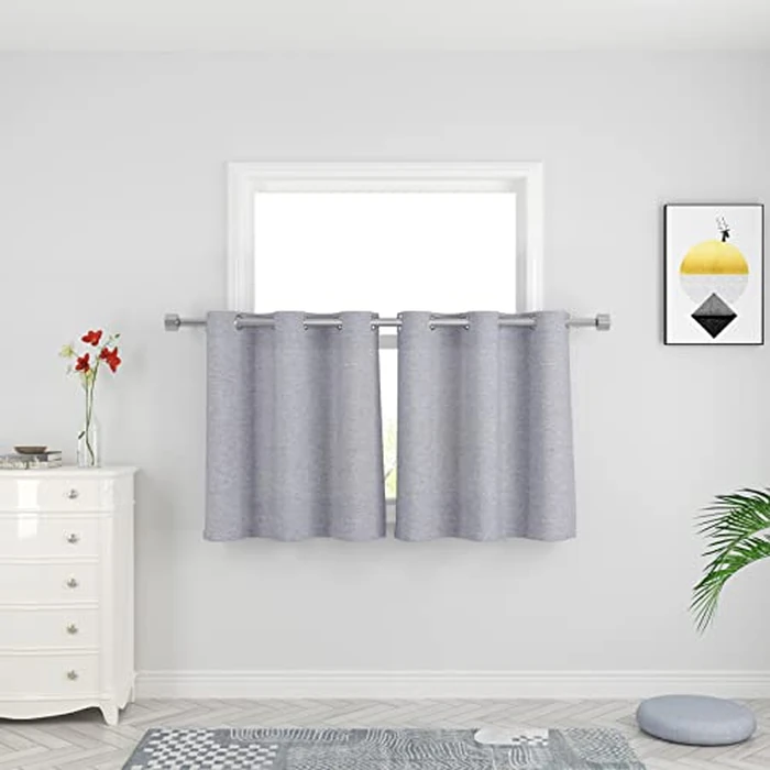 Tier Curtains Grey 24 inch Length Kitchen Linen Textured Privacy Cafe Curtains Over Sink Short Bathroom Small Basement Half Window Curtain Bedroom Living Room 2 Panels Grommet Top 32"x24" by UPOPO - Used - Good condition