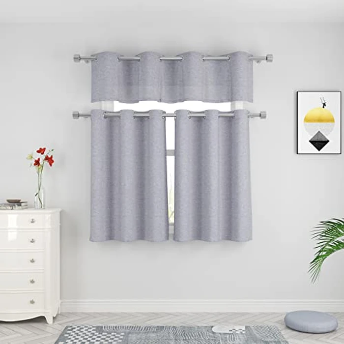 Tier Curtains Grey 24 inch Length Kitchen Linen Textured Privacy Cafe Curtains Over Sink Short Bathroom Small Basement Half Window Curtain Bedroom Living Room 2 Panels Grommet Top 32"x24" by UPOPO - Image 7