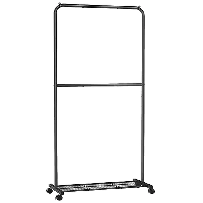 SONGMICS Clothes Rack with Wheels, 35.8 Inch Middle-Rod Garment Rack, Clothing Rack for Hanging Clothes, with Dense Mesh Storage Shelf, 44 lb Load Capacity, 2 Brakes, Steel Frame, Black UHSR027B01 by SONGMICS - Used - Acceptable condition