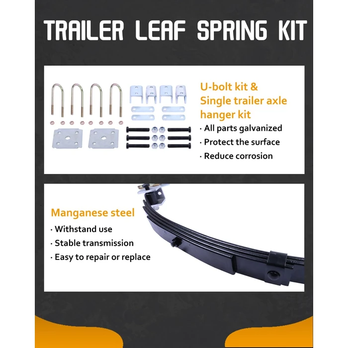 Autoholic Trailer Leaf Spring Kit 3500lb Single Trailer Axle 4 Leaf Spring Kit with U-Bolt Kit & Single Trailer Axle Hanger Kit by Autoholic - Image 5