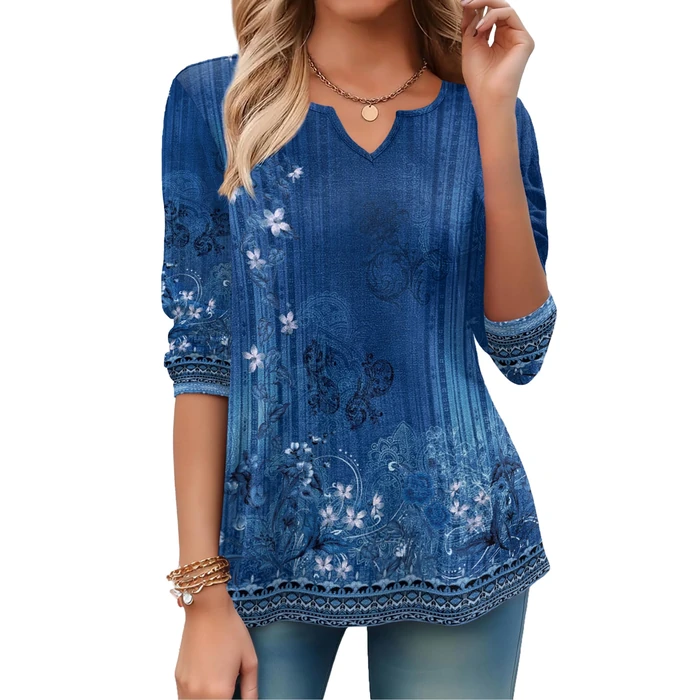 Zeagoo Long Sleeve Tops Womens V Neck T Shirts Floral Printed Tees Fashion Clothes 2026 Casual Spring Vacation Outfits XXL by Zeagoo - Image 3