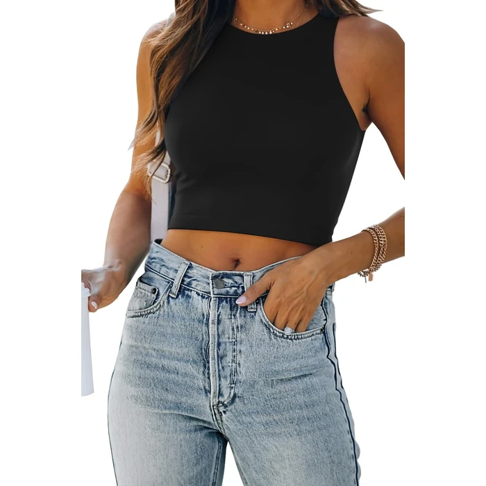 EFAN Womens Sexy Sleeveless Double Lined Crop Tops Workout Cute Tight Racerback Tank Tops Summer Clothes Teen Girls 2025 Black S by EFAN - Used - Like New condition - US$12.02