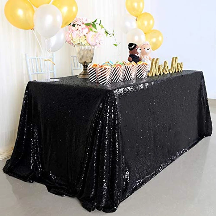 B-COOL Seamless Sequin Table Cloth Black Glitter Design Table Cloth Wedding Overlay Birthday Party Tables Decoration 90x132-inch (Black) by B-COOL - Image 5