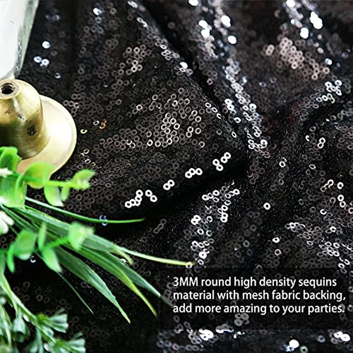 B-COOL Seamless Sequin Table Cloth Black Glitter Design Table Cloth Wedding Overlay Birthday Party Tables Decoration 90x132-inch (Black) by B-COOL - Image 6
