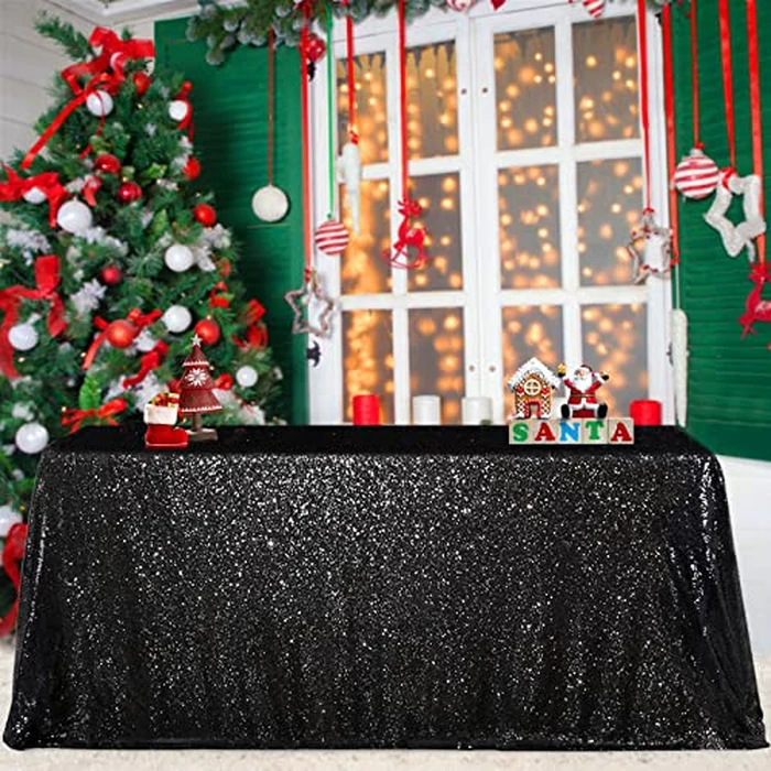 B-COOL Seamless Sequin Table Cloth Black Glitter Design Table Cloth Wedding Overlay Birthday Party Tables Decoration 90x132-inch (Black) by B-COOL - Image 9