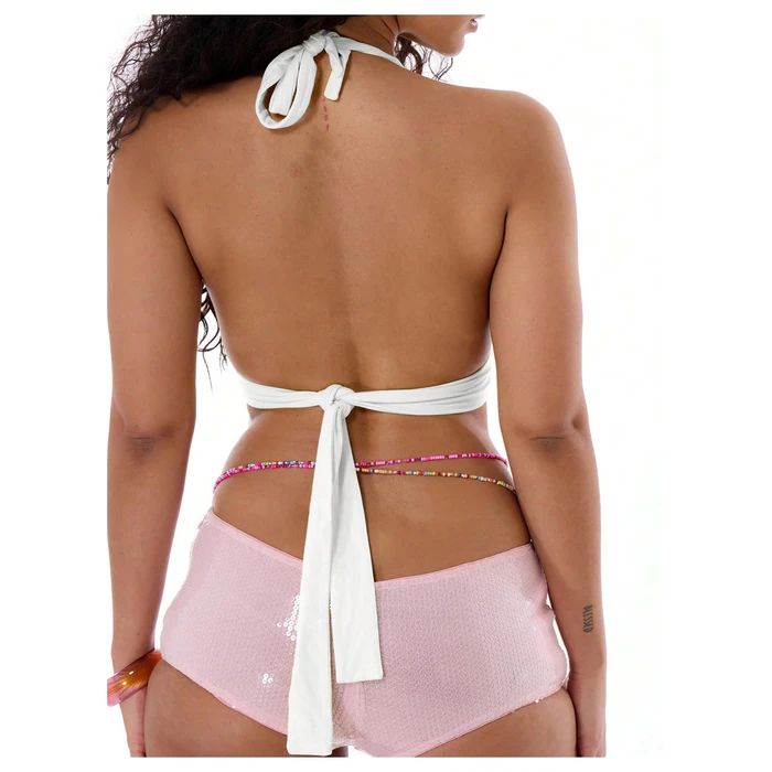 Floerns Women's Y2k Going Out Clubwear Halter Top Tie Backless Draped Cowl Deep V Neck Ring Top Cut Out Party Halter Tops White X-Small by Floerns - Image 2