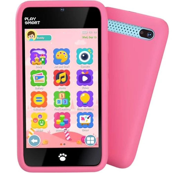 MOMILLA Toys Kids Smart Phone for Girls, 3.97" Cell Phone with Dual Cameras, Stickers & Frames, 200+ Games, 16GB Storage, Educational Mini Toddler Play Toy, Birthday Gift for Kids Age 3-10 by MOMILLA - Used - Like New condition - US$41.56