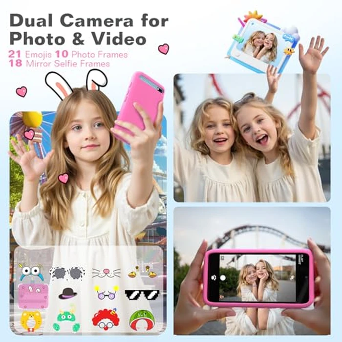 MOMILLA Toys Kids Smart Phone for Girls, 3.97" Cell Phone with Dual Cameras, Stickers & Frames, 200+ Games, 16GB Storage, Educational Mini Toddler Play Toy, Birthday Gift for Kids Age 3-10 by MOMILLA - Image 4