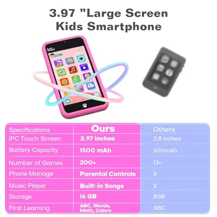 MOMILLA Toys Kids Smart Phone for Girls, 3.97" Cell Phone with Dual Cameras, Stickers & Frames, 200+ Games, 16GB Storage, Educational Mini Toddler Play Toy, Birthday Gift for Kids Age 3-10 by MOMILLA - Image 6