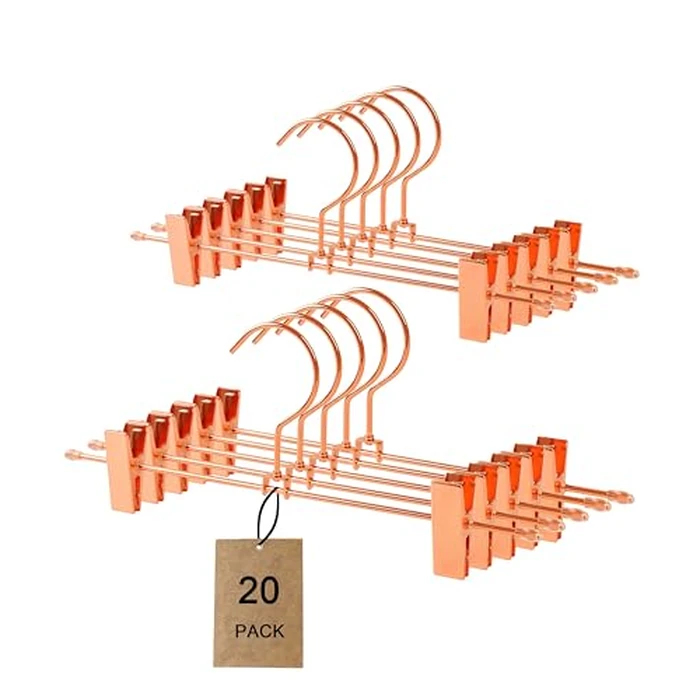 Better to U Stackable Shiny Copper/Gold Metal Pants Hanger, Rose Gold Skirt Trousers Hanger Add-on Hook, Space-Saving Hanger with Non-Slip Adjustable Clips for Jeans Slacks Boutique (20, Copper) by Better to U - Used - Very Good condition