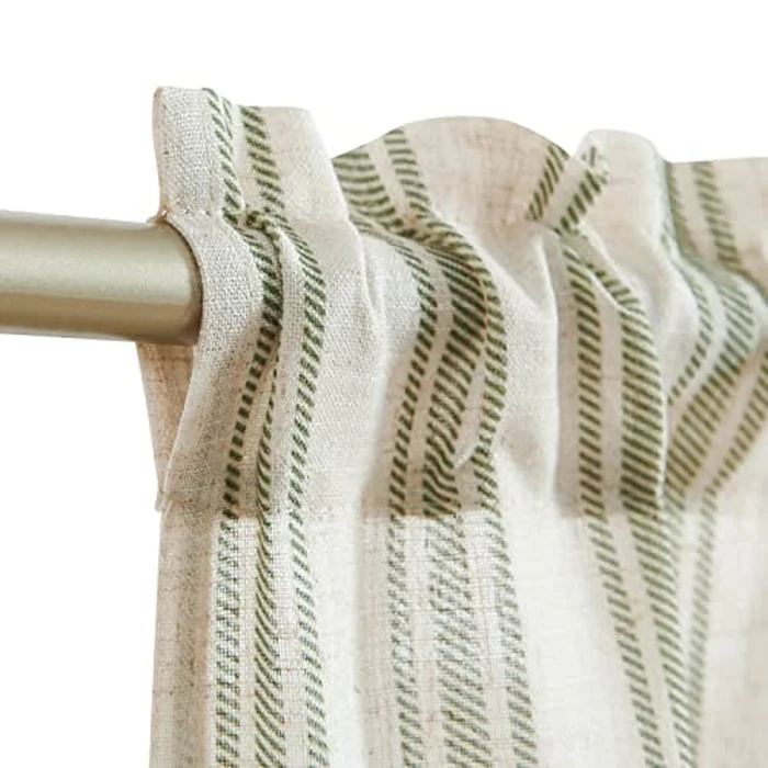 jinchan Linen Kitchen Curtains Striped Tier Curtains 36 Inch Cafe Farmhouse Balanced Stripe Half Window Light Filtering for Bathroom Laundry 2 Panels Green on Linen by jinchan - Image 4