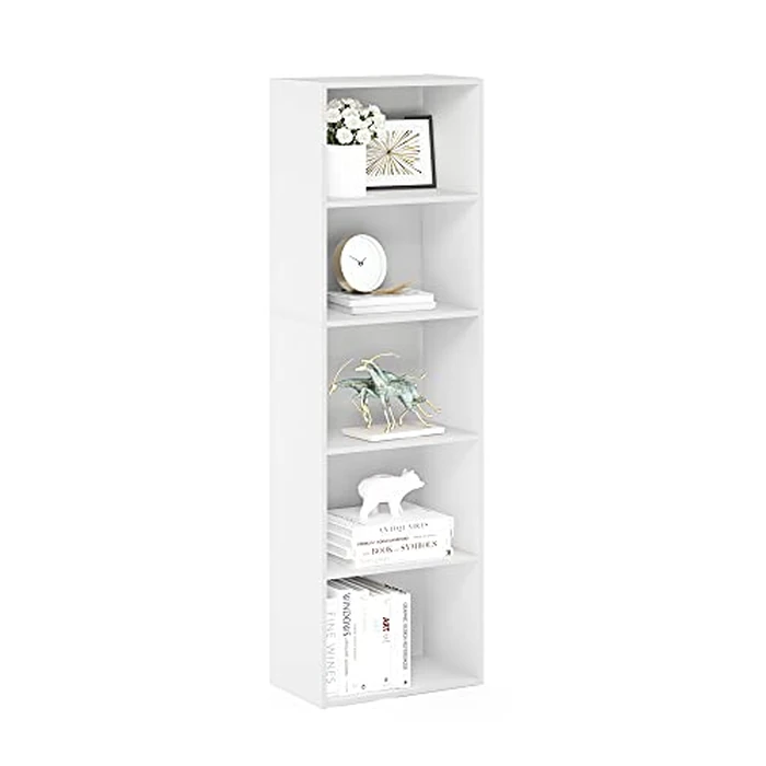 Furinno LUDER Book Shelf, 5-Tier Bookshelf, Bookcase with Open Shelves, 9.4 x 15.8 x 52, Easy Assembly, for Living Room, Bedroom, Home Office, White by Furinno - Image 1