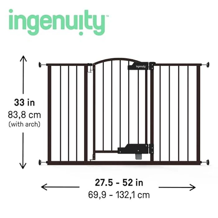 Summer by Ingenuity Thruway 52W Series Pet and Baby Gate with GlideOpen, 29"-52" Wide, 28" Tall, Pressure or Hardware Mounted, Install on Wall or Banister in Doorway or Hallway - Espresso by Ingenuity - Image 3