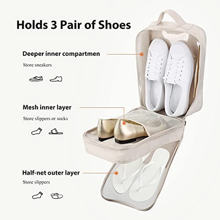 Travel Shoe Bag Holds 3 Pair of Shoes, Hezelf Shoe Storage Pouch for Travel and Daily Use, Travel Suitcase Shoe Organizer, Waterproof by Hezelf - Image 3